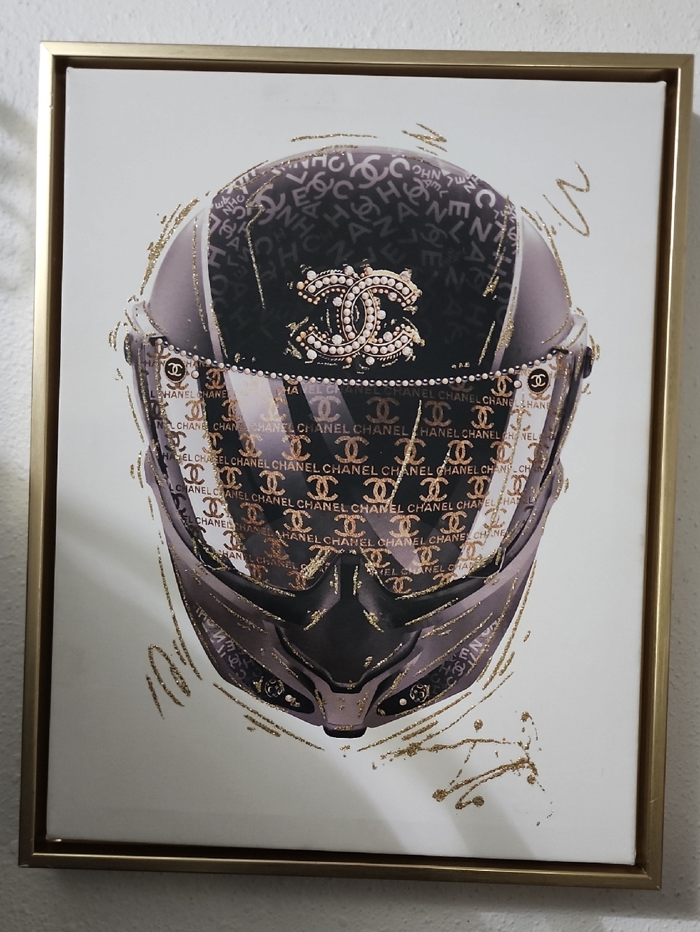 CHANEL Purple and Gold Motorcycle Helmet Art Print